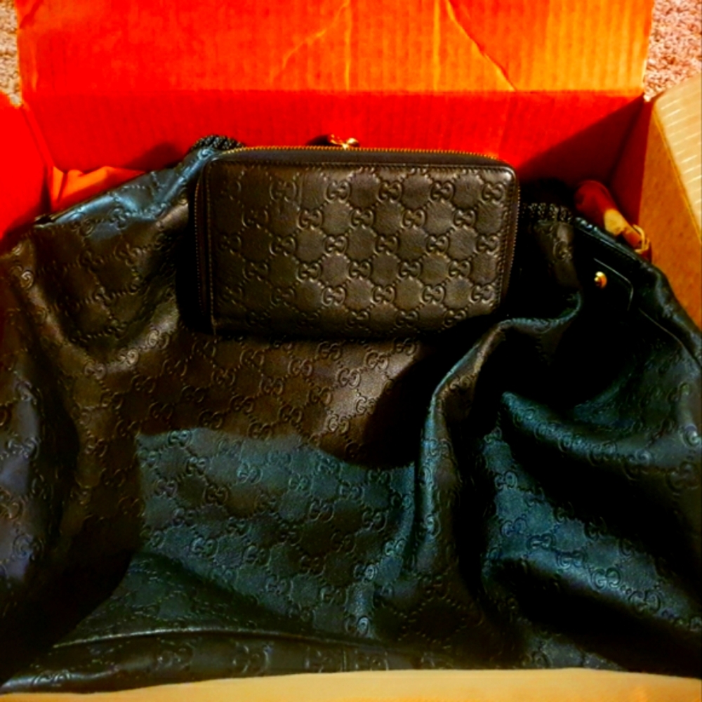 GUCCI GG SUPREME HOBO XL Large Black Leather WALLET NOT INCLUDED